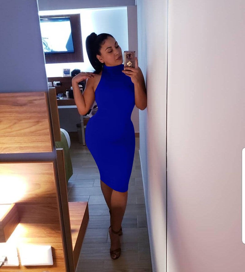 GOBLES Women's Sexy Halter High Neck Elegant Sleeveless Bodycon Midi Club Dress Royal Blue - Image 5